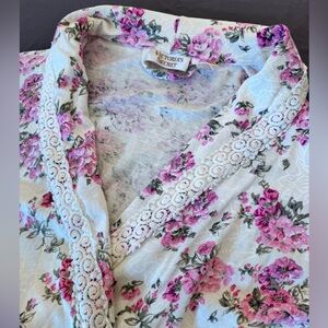 Vtg Victoria's Secret 90s Gold Label Floral Rose Lace Belted Robe Cotton Size Sm